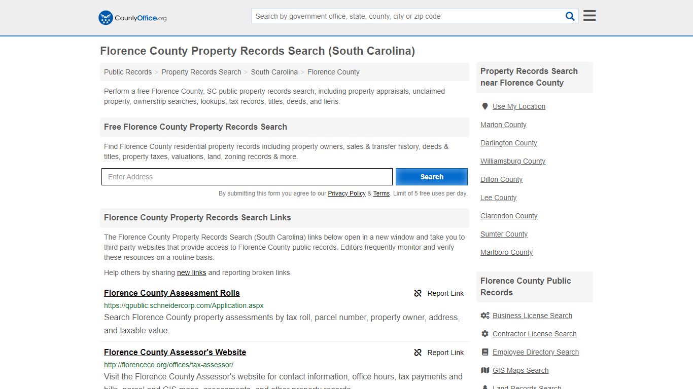 Property Records Search - Florence County, SC (Assessments ...